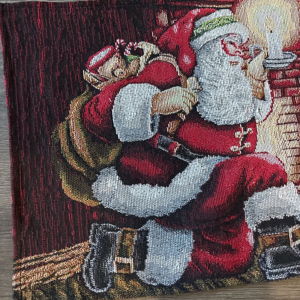 Tapestry Table Runner Santa Claus 13"x69" Christmas Tree~Toys~Fireplace~Holiday
